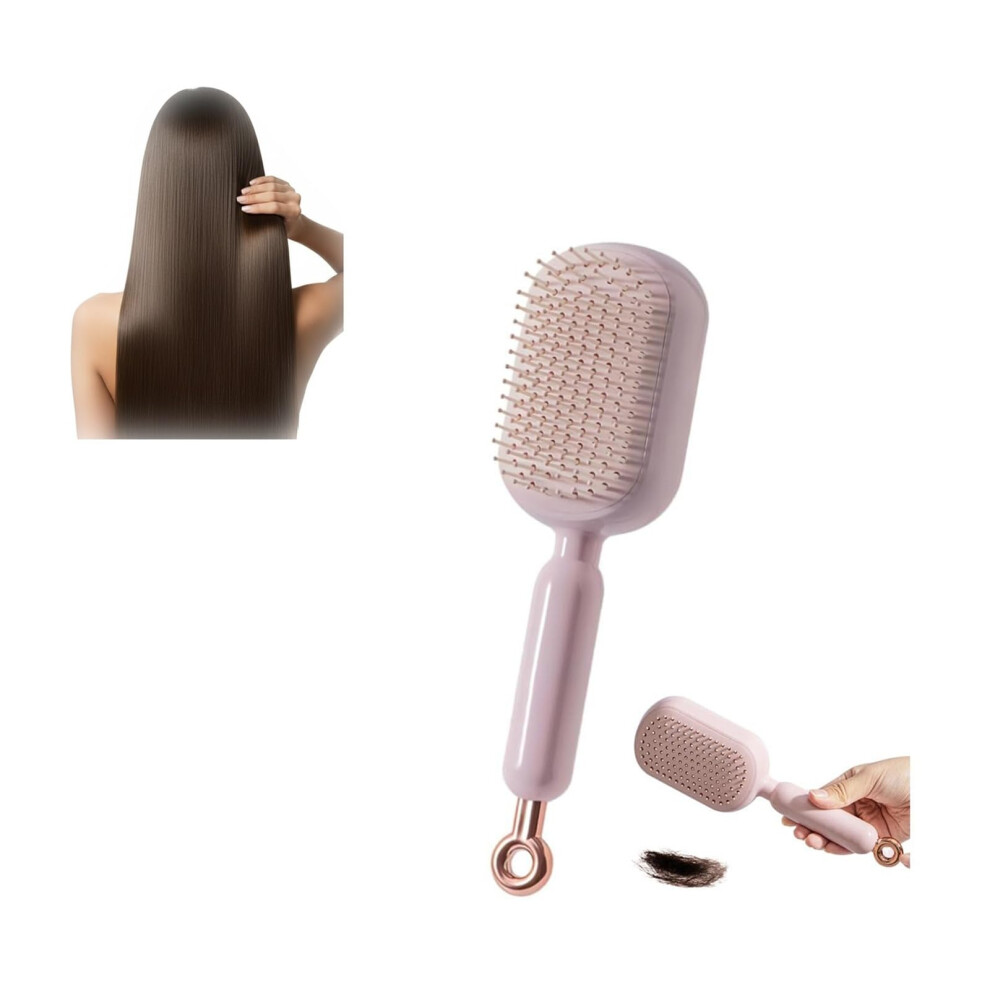 Unisex Pink Detangling Hair Brush With Retractable Cushion, Antistatic Bristles For All Hair Types, Travelfriendly Comb