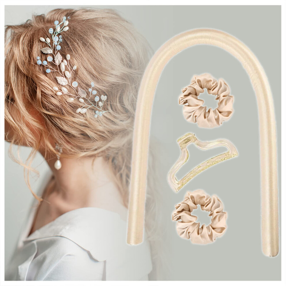 Yellow Heatless Hair Curlers Silk Curling Ribbon For Overnight Curls Soft Waves Long Hair Set