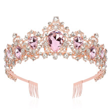 Rose Gold Baroque Crystal Tiara for Women, Elegant Rhinestone Crown for Wedding Prom and Birthday