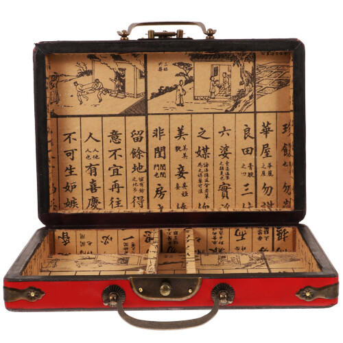 4Pcs Red Wooden Mahjong Set Container Convenient Storage Box 2