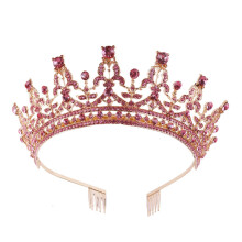 Crown Tiara for Women Gold Pink Crystal Queen Crown with Sparkling Rhinestones for Bridal Birthday