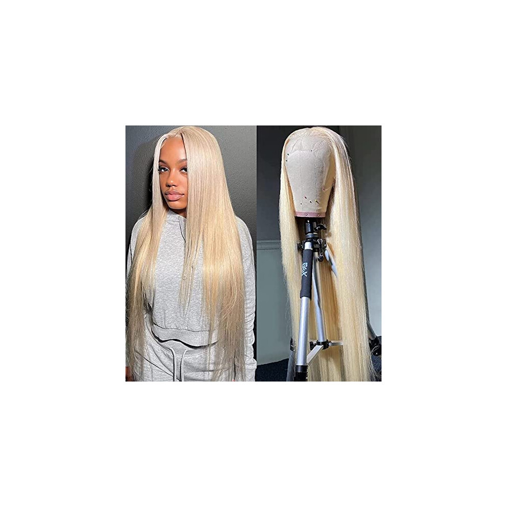 Unisex 613 Blonde Hd Lace Front Wig Human Hair 13X4x1 Pre Plucked Hairline 150% Density 22 Inch For Women