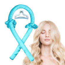 Heatless Curling Ribbon for Long Hair, Soft No Heat Hair Curler Set with Non‑Slip Clips, Overnight Comfortable Wear (Sky Blue)
