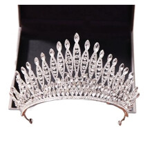 Gold Crystal Bridal Crown with Blue Rhinestones, Elegant Nonslip Wedding Tiara for Bride