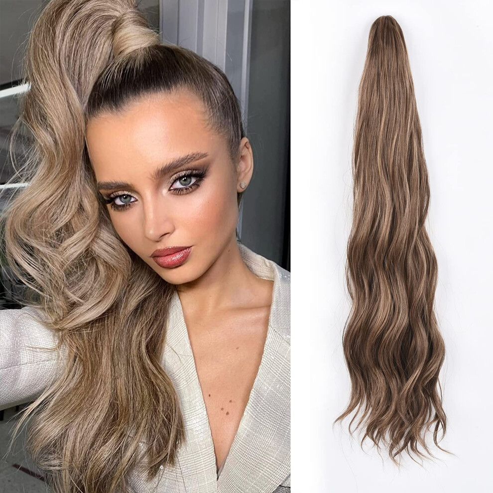 Unisex 24 Inch Wavy Clip In Ponytail Extension For Women, Synthetic Hairpiece With Secure Claw And Instant Volume Boost