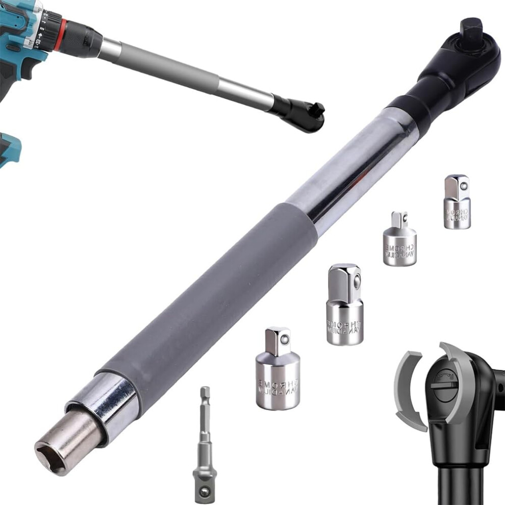 Offset Extension Wrench For Tight Spaces, Electric Ratchet Wrench With Drill Adapter, 1/2Inch Heavyduty Multisize Set Gray 9113335630789