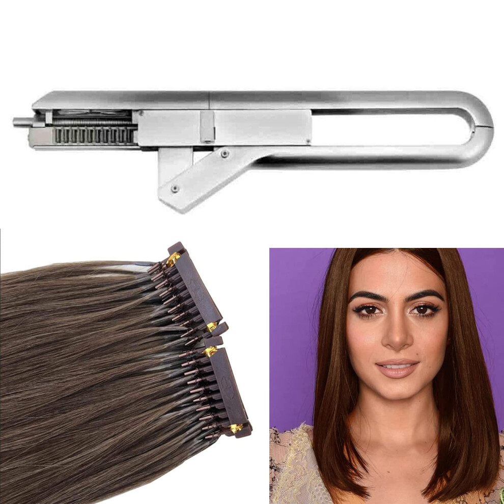 Unisex Brown 6D Hair Extensions Tool With Natural Human Hair, NoâTrace Reusable System For Salon, 20 Inch