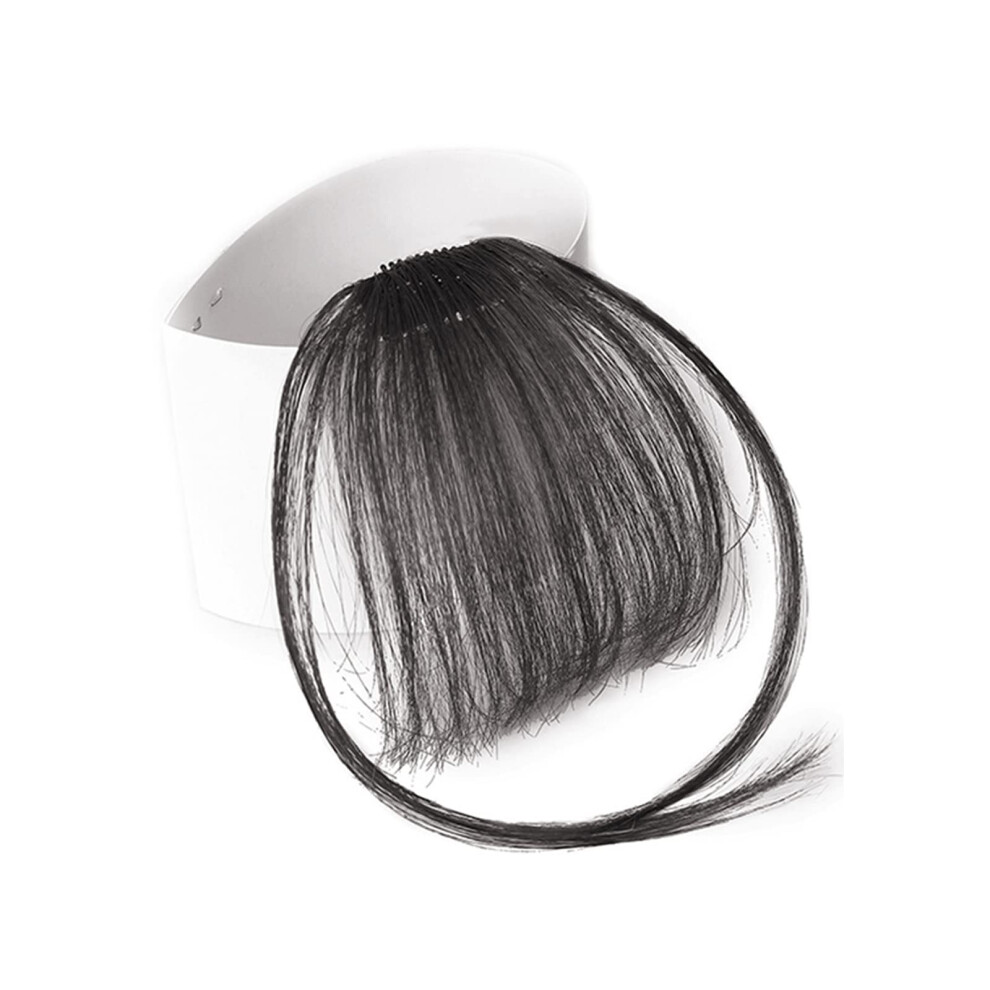 Clip In Human Hair Bangs with Sideburns, Natural Looking French Fringe Hairpiece for Women, Black