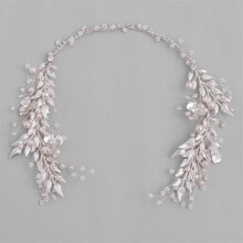 Silver Leaf Bridal Tiara Headband for Bride, Handmade Crystal Pearl Wedding Hair Accessories