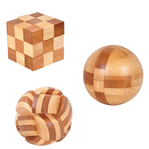 6Pièces Jouet Brain Teaser Bambou Bois Marron Clair 1