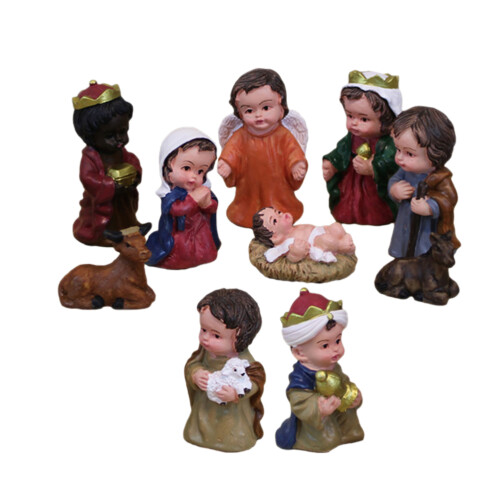 2Sets Resin Nativity Set Small Jesus Figurines Assorted Color Decor 2