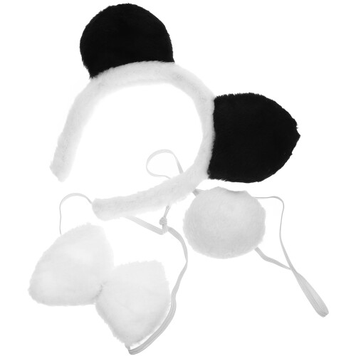 3Sets Plush Panda Costume Accessories Headband Tail Bowtie Decor Set 2