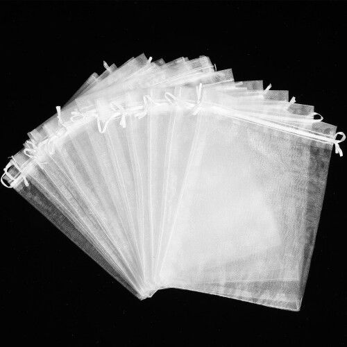 150Pcs Fruit Protection Mesh Bags White Drawstring Nets for Garden Use