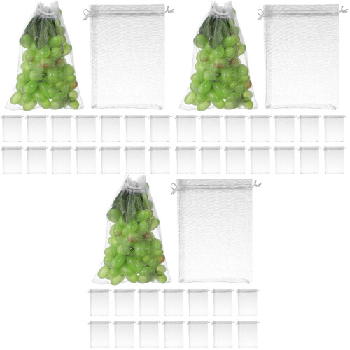 150Pcs Fruit Protection Mesh Bags White Drawstring Nets for Garden Use 2