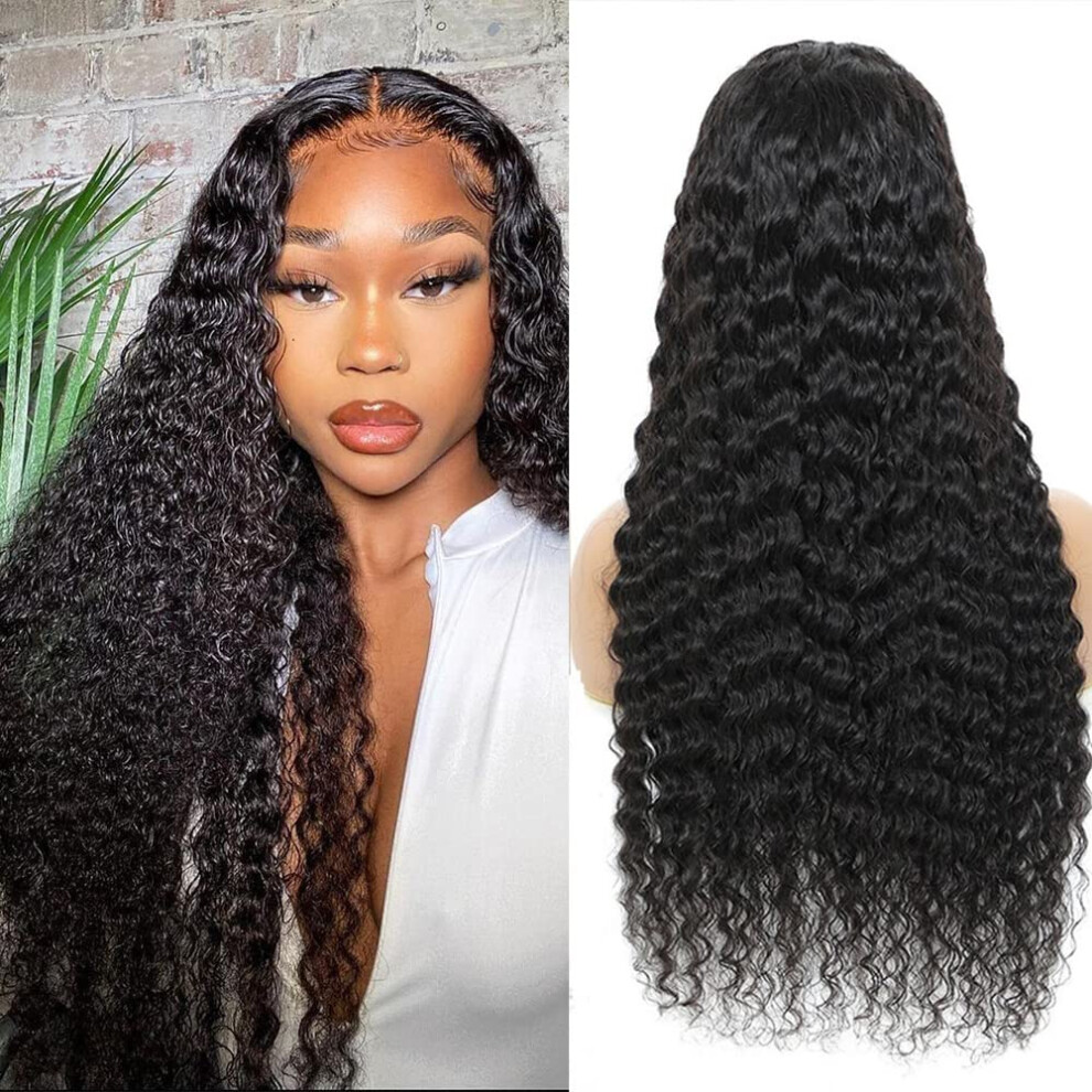 Unisex Human Hair Lace Front Wig Deep Wave 13X4 Hd Lace Frontal Pre Plucked 180% Density Glueless Wig 24Inch