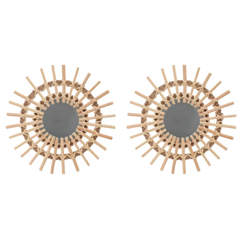 2 Pieces Rattan Makeup Mirror Wall-Mounted Woven Decorative Chic 1