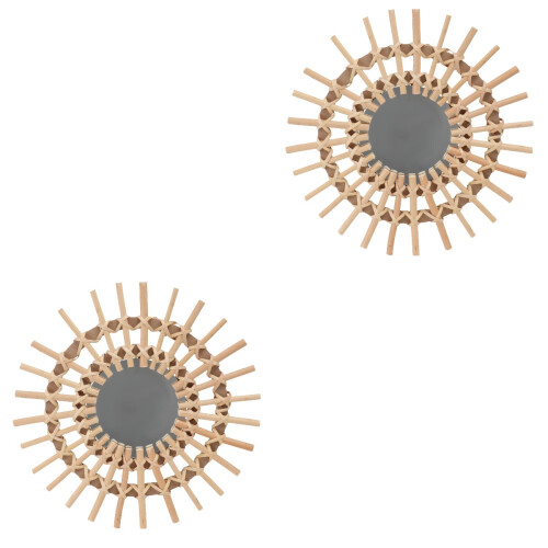 2 Pieces Rattan Makeup Mirror Wall-Mounted Woven Decorative Chic 2