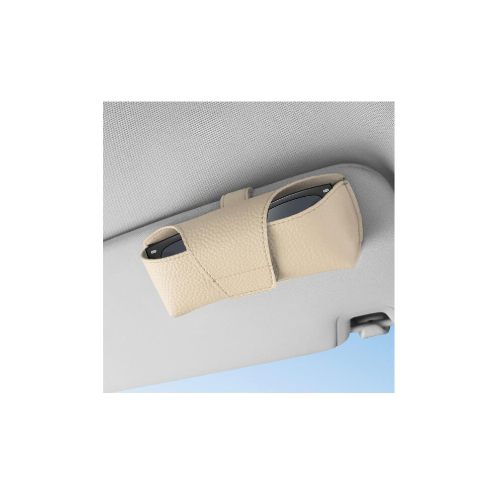 Car Sun Visor Glasses Holder, Leather Sunglasses Case With Clip, Scratchresistant, Universal Fit Beige 9070919838170