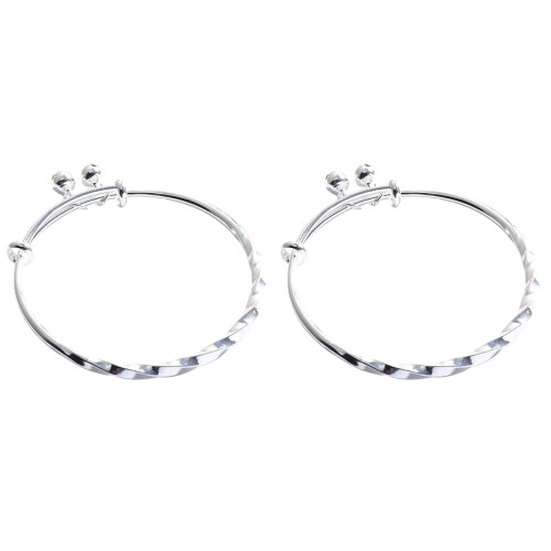2Pcs Delicate Silver Copper Bangle Bracelets Adjustable Wrist Jewelry 2