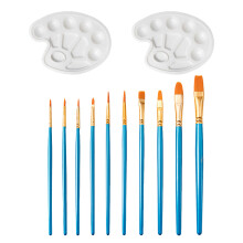 20St Blauwe Nylon Kwasten Set Met Palet Voor Waterverf En Kinderen