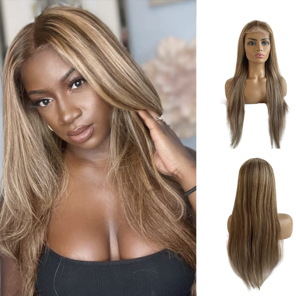 Unisex Human Hair Lace Front Wig Ombre Highlight Straight 4X4 Lace Closure Brazilian Virgin Hair Pre Plucked