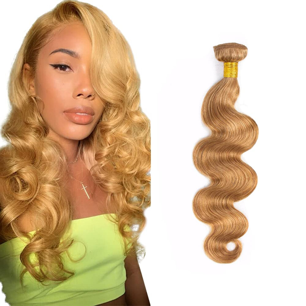 Honey Blonde Body Wave Human Hair Bundle 14 Inch Double Weft 8A Virgin Peruvian Human Hair Extensions for Women