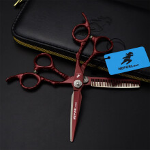 6 Inch Japanese 440C Hair Cutting Scissors Set with Precision Blades and Ergonomic Finger Rest, Red