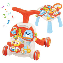 2 in 1 Baby Learning Walker with Activity Table, Sit to Stand, Music and Lights for Toddlers, Orange