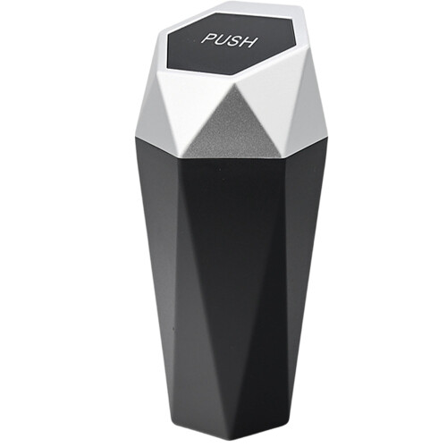 Car Trash Can with Lid, Small Automatic Car Garbage Bin, Compact SpaceSaving Design, Silver