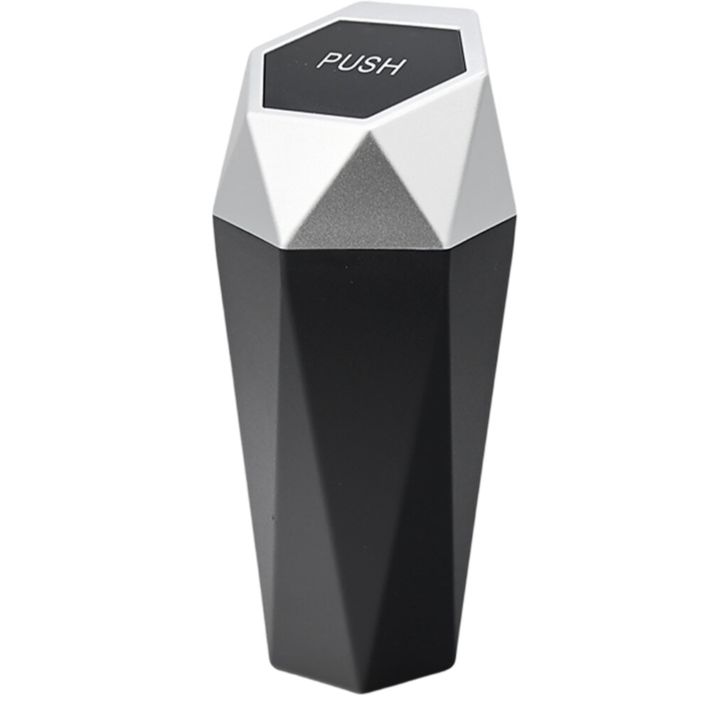 Car Trash Can With Lid, Small Automatic Car Garbage Bin, Compact Spacesaving Design, Silver 9070919838620
