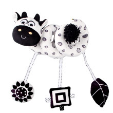 Baby Stroller Spiral Toy Black and White Plush Cow for Crib and Car Seat, Visual Attention Booster
