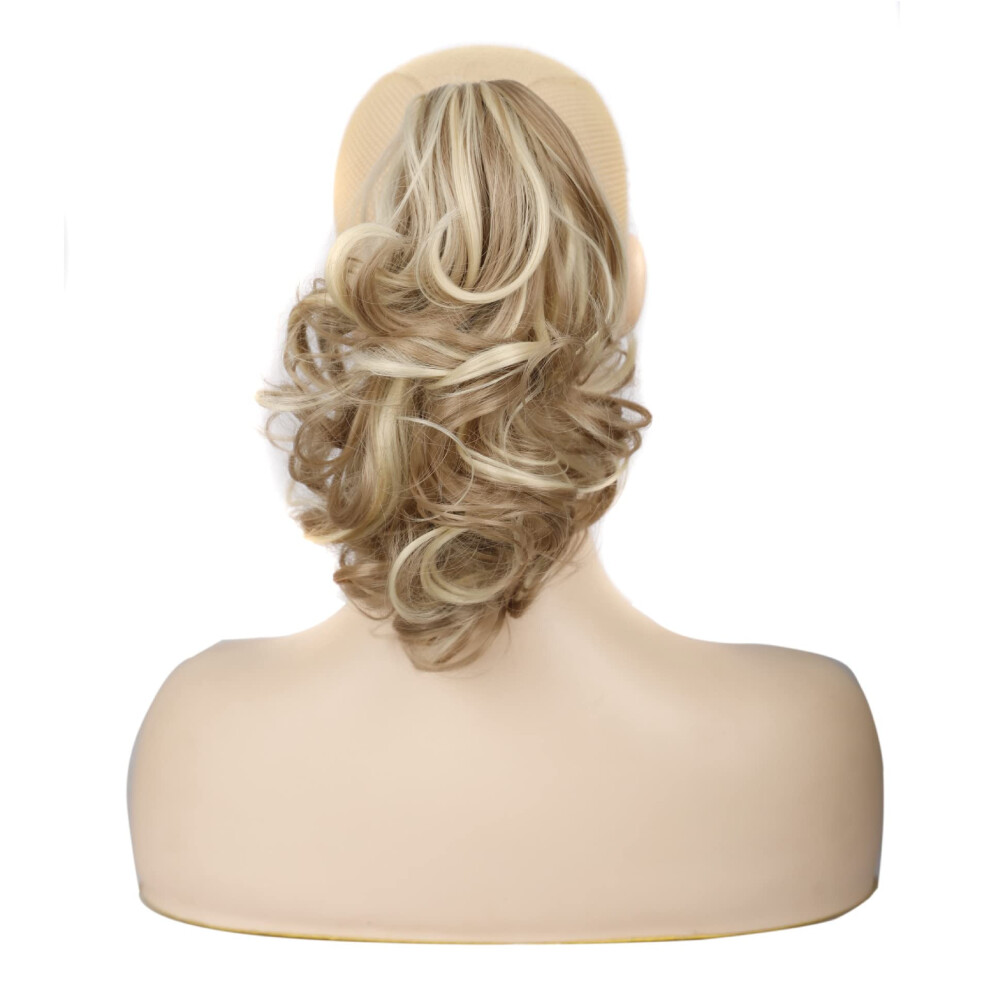 Unisex 11.8 Inch Short Curly Clip In Ponytail Hairpiece, Heat Resistant Synthetic Ponytail Wig 16H613#