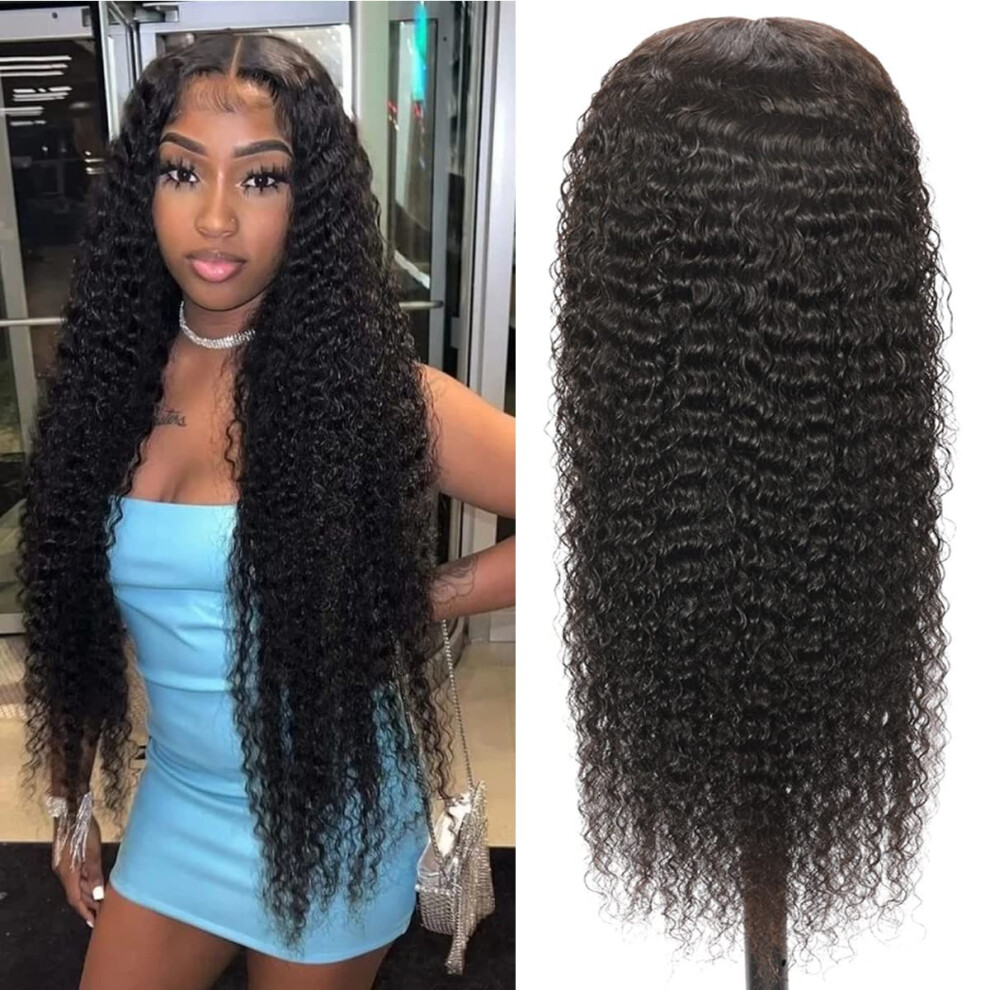 Unisex Deep Wave Lace Front Wig Human Hair 4X4 Transparent Lace Closure Brazilian Virgin Hair 150 Density Natural Hairline