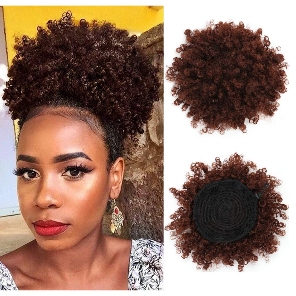 Unisex Black Afro Puff Drawstring Ponytail For Women, Kinky Curly Bun Extension For Short Natural Hair T1b/33#
