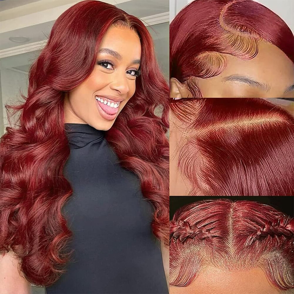 Unisex Brown Reddish Lace Front Wig Human Hair 13X4 Hd Transparent Lace Body Wave PreâPlucked 20 Inch