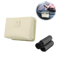 Foldable Waterproof Leather Car Trash Can with 45 Bags, Leakproof Garbage Bin for Travel
