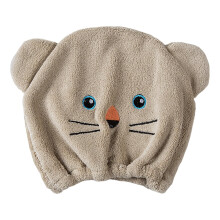 Kids Shower Cap and Hair Drying Towel with Cute Bear Embroidery, Quick Absorption, Soft Fit, Coffee Color