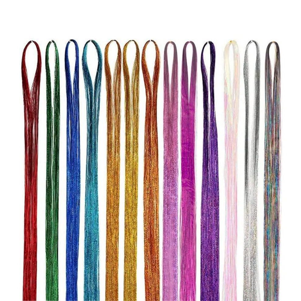 Fairy Hair Tinsel Kit 13 Color Glitter Strands 43 Inch Sparkling Hair Extensions TrimâtoâFit