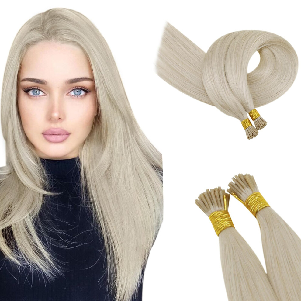 Human Hair I Tip Extensions Blonde 16 Inch #800 Cold Fusion Pre Bonded Strands for Natural Look