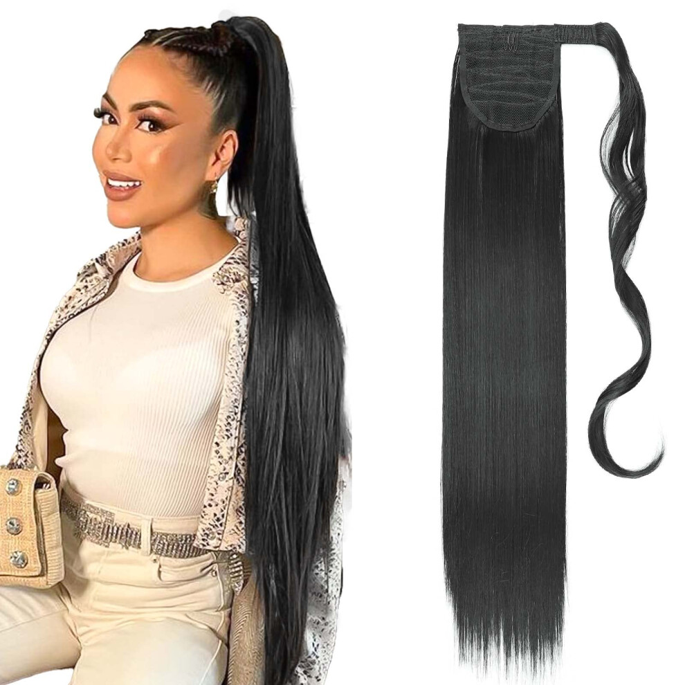 Instant Volume Ponytail Extension for Women, 26 Inch Long Straight Wrap Around Synthetic Hairpiece