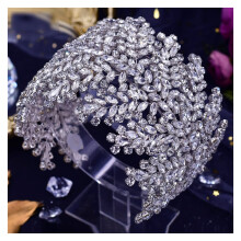 Bridal Crystal Tiara and Silver Flower Headband for Wedding Bride, Elegant Rhinestone Crown Design