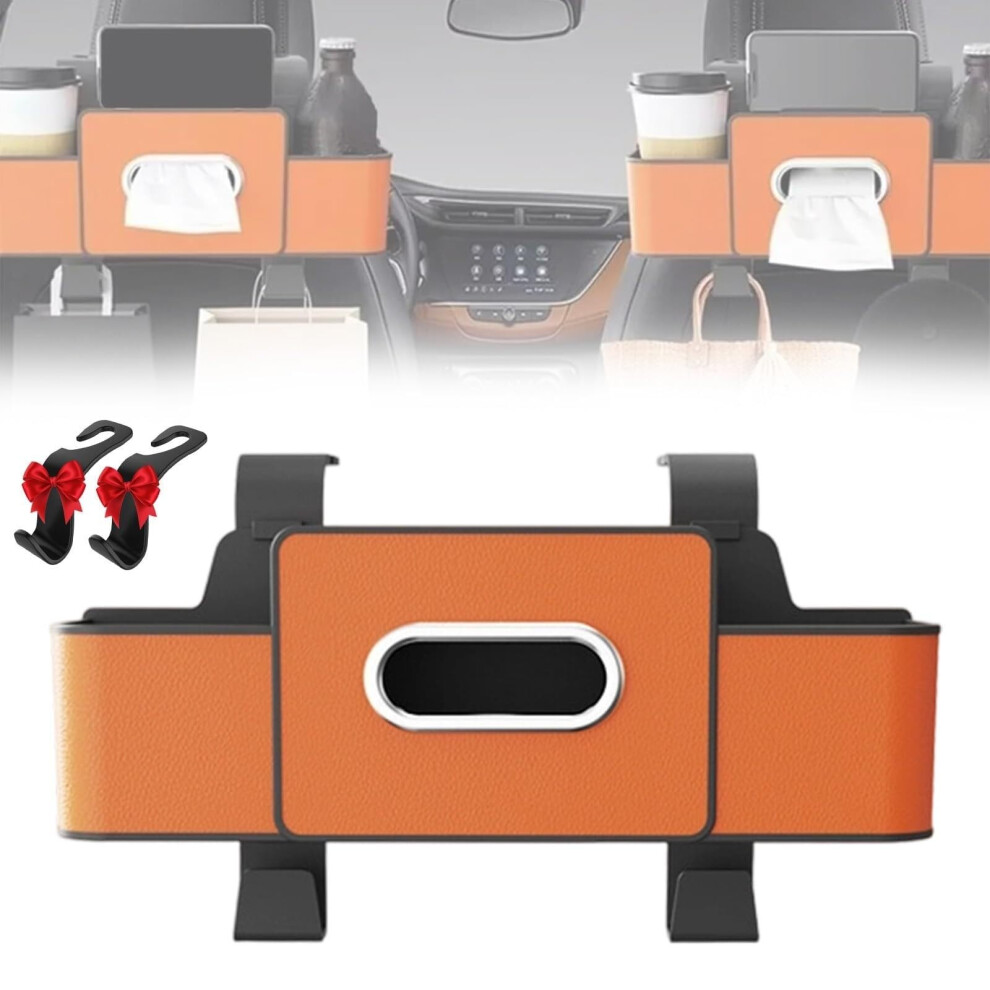 Car Seat Back Organizer Waterproof Leather With Tissue Holder Hooks Multipocket Travel Orange 9113335632158