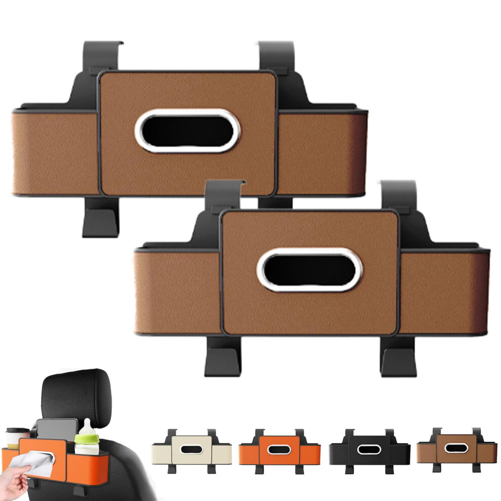 3In1 Car Backseat Organizer With Dual Cup Holders And Tissue Box, Waterproof Pvc Leather, 2Pack Brown 9113335632264