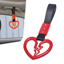 2 PCS Broken Heart Car Warning Lanyard with ABS Nylon Rear Bumper Handle Ring, Universal Red Car Safety Accessory