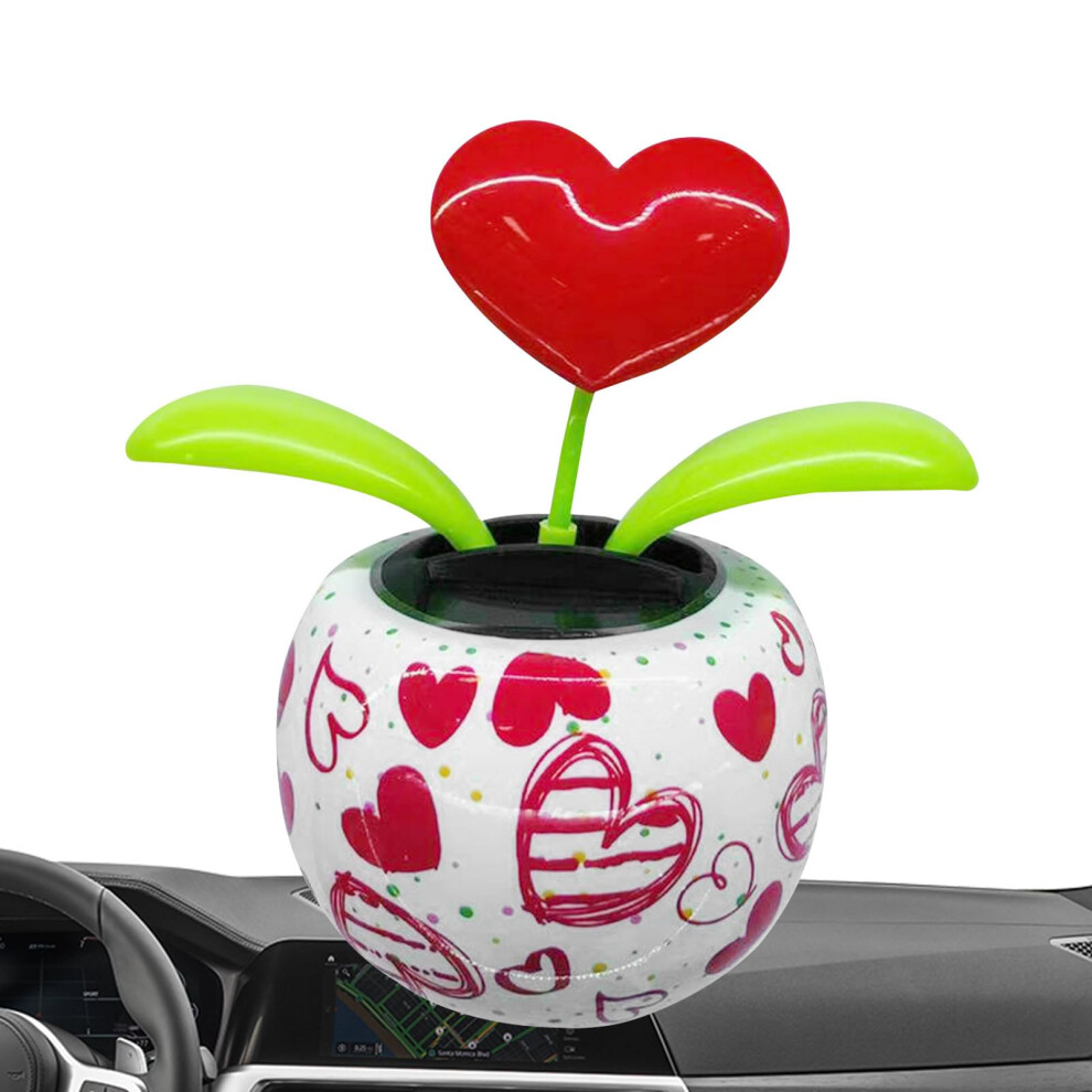 Solar Powered Dancing Flower Car Ornament With Heart Swing, Battery Dashboard Decoration 9070919840029