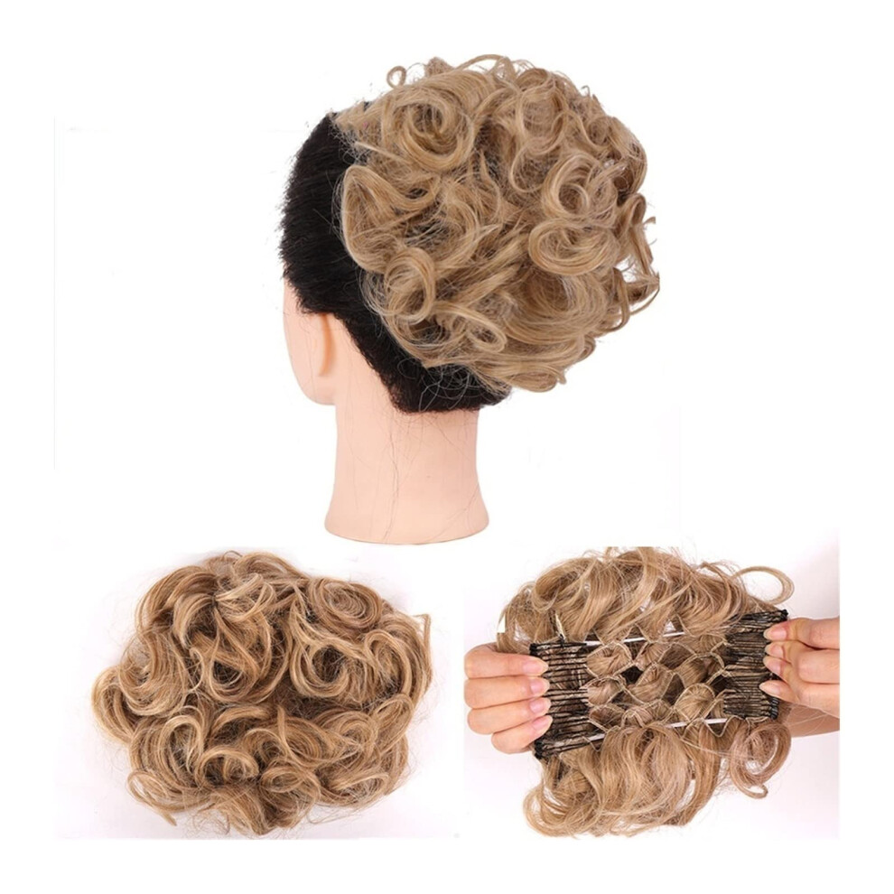 Messy Bun Hair Extension with Secure Double Comb Clips, Synthetic Wavy Ponytail Bun for Women