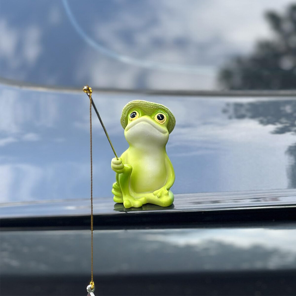 Frog Car Dashboard Ornament Cute Resin Frog Fishing Figurine Waterproof Faderesistant Interior Decor 9113335632530