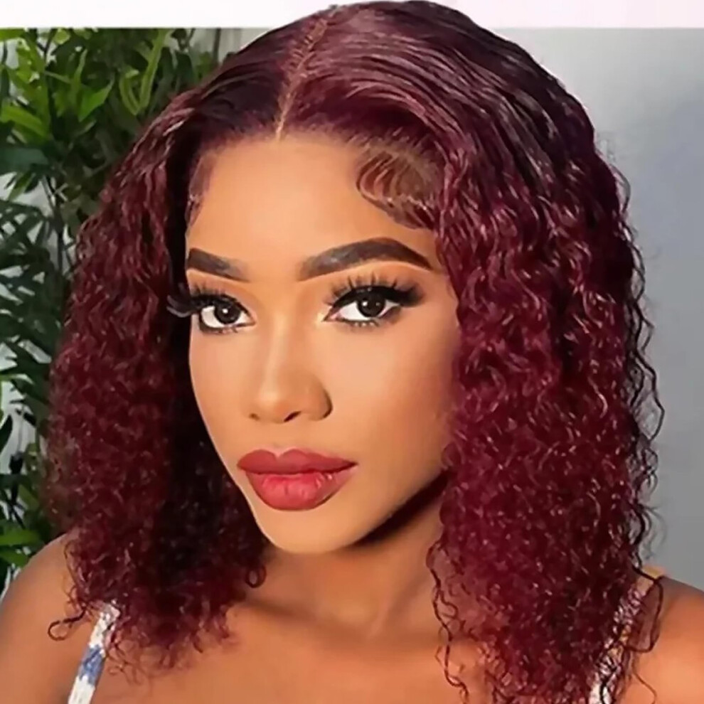 Unisex Glueless Human Hair Bob Wig 12 Inch Deep Curly Water Wave Ot99j Colored Wavy Style