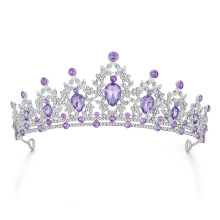 Bridal Tiara Silver Purple Crystal Crown for Women Wedding Prom Queen Gift Box Included