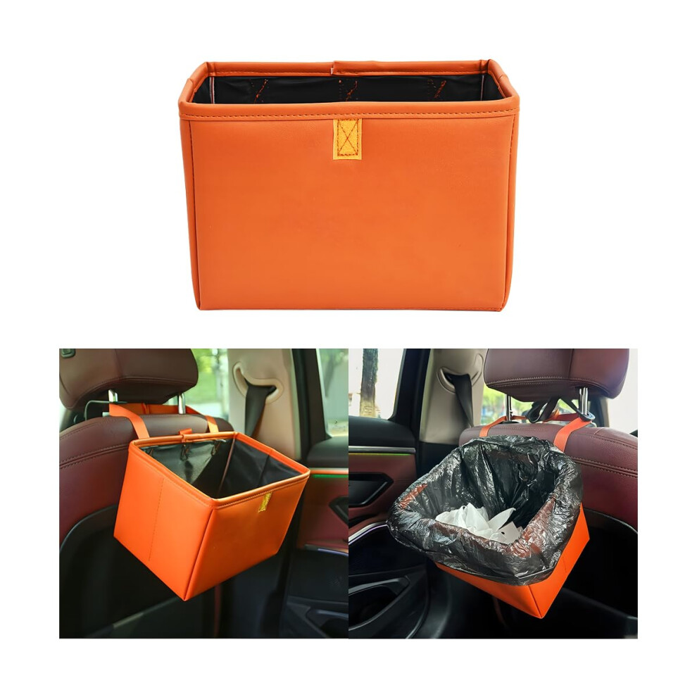 Car Trash Can Leather Large Capacity Waterproof Hanging Organizer For Suv Sedan Truck Orange 9113335632547